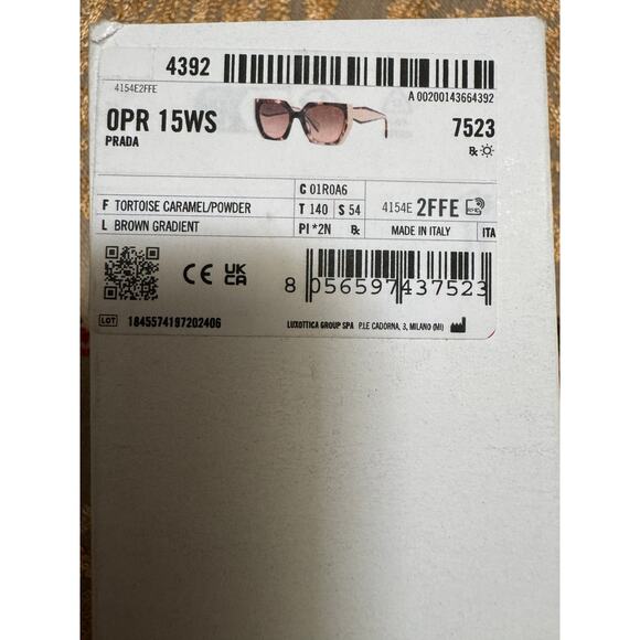 Prada Sunglasses PR15WS 01R0A6 54mm Tortoise Caramel / Brown Gradient Lens - Picture 7 of 7